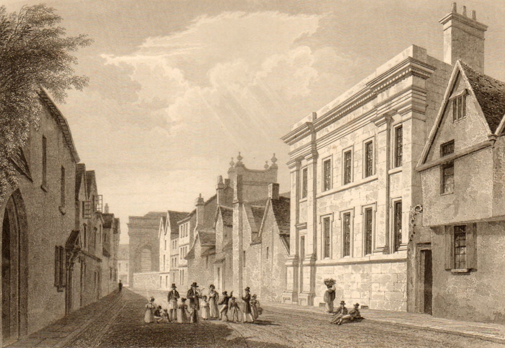New Inn Hall, Oxford, by John Le Keux 1837 old antique vintage print picture